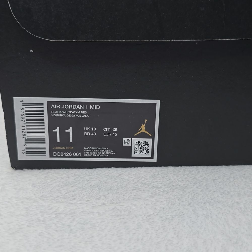 NIB Men's Air Jordan 1 Mid Color: Black/Gym Red/ White Sz 11 - Picture 12 of 13